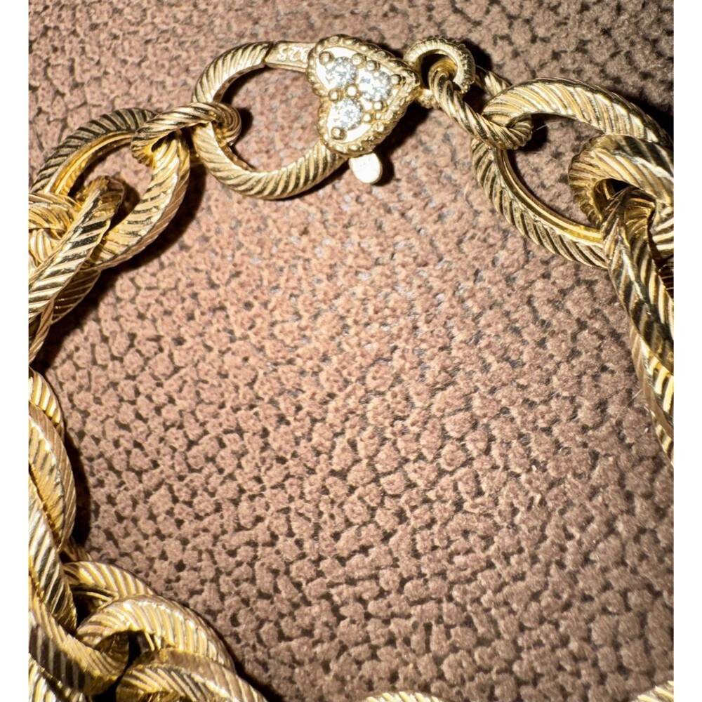 Judith Ripka Bracelet Triple Oval Link Gold Vermeil 925 Silver Cz' Heart 7.5 - Picture 3 of 4